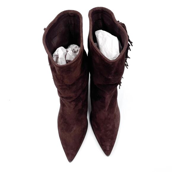 Aquazzura Marfa Fringed Western Boots Brown Suede Pointed Toe Heels Sz 38 / 8 - Picture 4 of 10